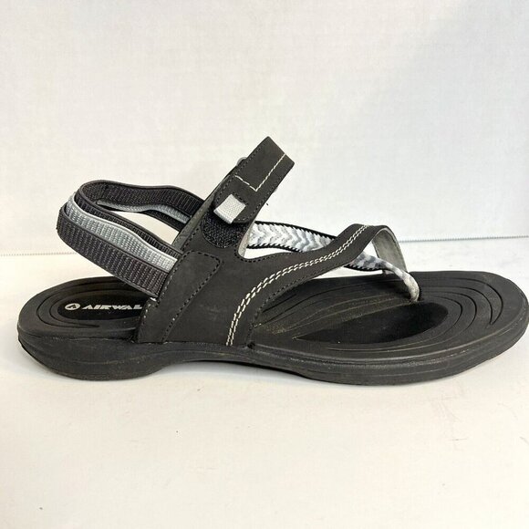 AIRWALK Strappy Sandals Womens Size 11 Adjustable Hood & Loop Strap Black‎ Gray - Picture 1 of 11